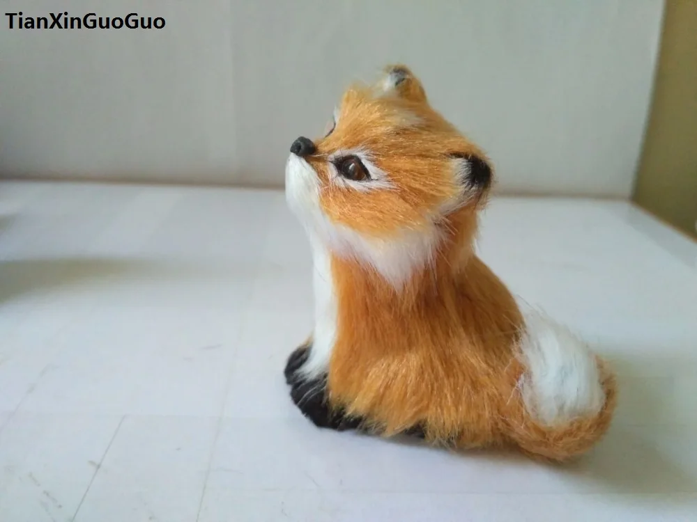 brown squatting fox hard model polyethylene&furs fox mini 7x5x7cm prop ,home decoration gift s1706