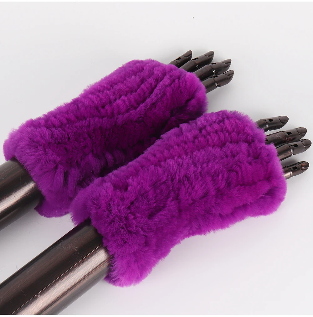 New Women 100% Real Genuine Knitted Rex Rabbit Fur Mittens Winter Warm Lady Real Fur Fingerless Gloves Handmade Knit Fur Mitten