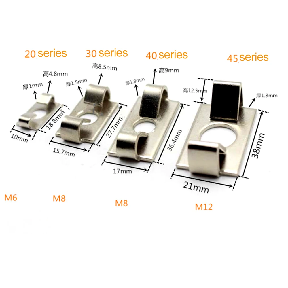 Conector elástico de fixação para conector de alumínio, 10 fábricas m6 m8 m12 série 20 30 40 45 acessórios de perfil de alumínio