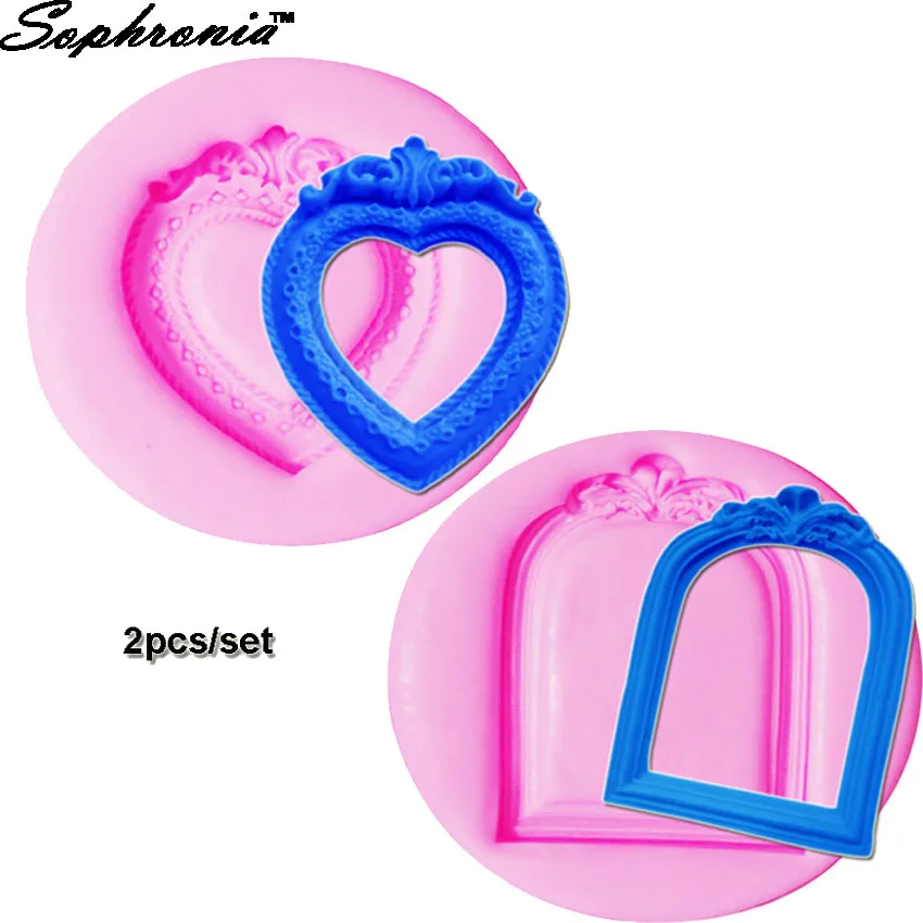 Sophronia 2pcs/set 3D Mirror Frame Silicone Mold Cooking Tools Chocolate Cupcake Stencil Christmas Cake Decorating Moulds C167