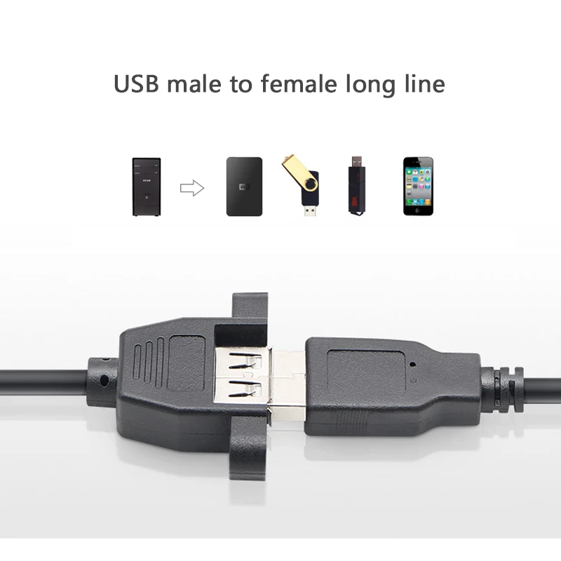 1pc High Quality USB 2.0 Male to Female Extension Cable with Panel Mount Screw hole lock connector adapter cord for computer