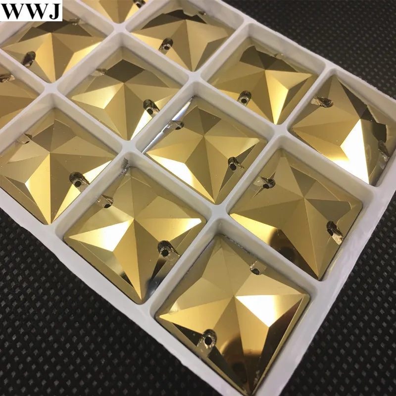 Gold Hematite Color 8mm 10mm 12mm 14mm 16mm 22mm Square Shape Sew on Rhinestone Sewing Glass Crystal Dress Making,garment