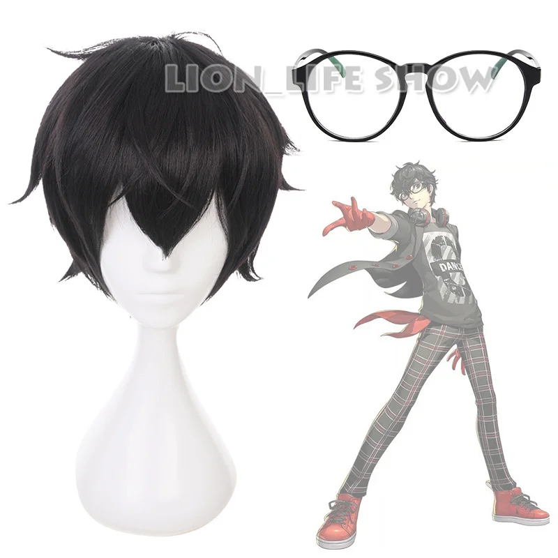 Persona 5 Hero Kyoya Hibari Rin Okumura Houtarou Black Short Cosplay Wig black glasses mask cos prop