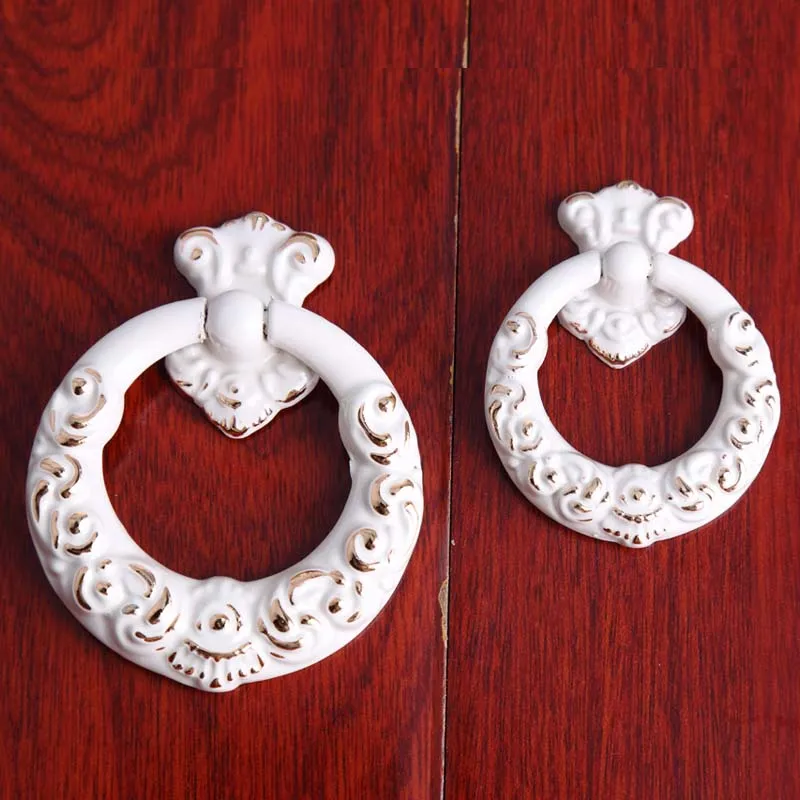 european fashion ivory white drop ring furniture handle white gold drawer cabinet dresser cupboard door ring knob pull handle