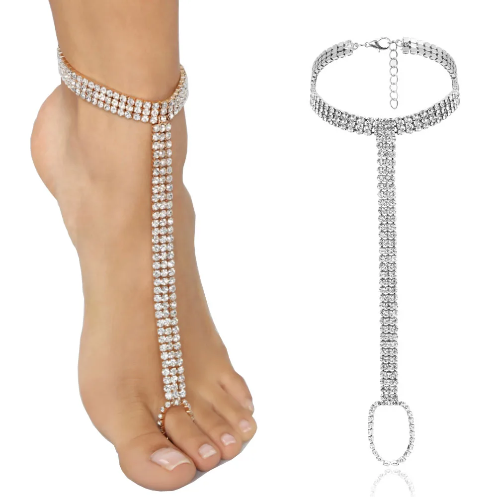 Stonefans Bridal Crystal Anklet Chain Foot Jewlery for Women Charm Rhinestone Multilayer Foot Chain Beach Anklet Toe Christmas