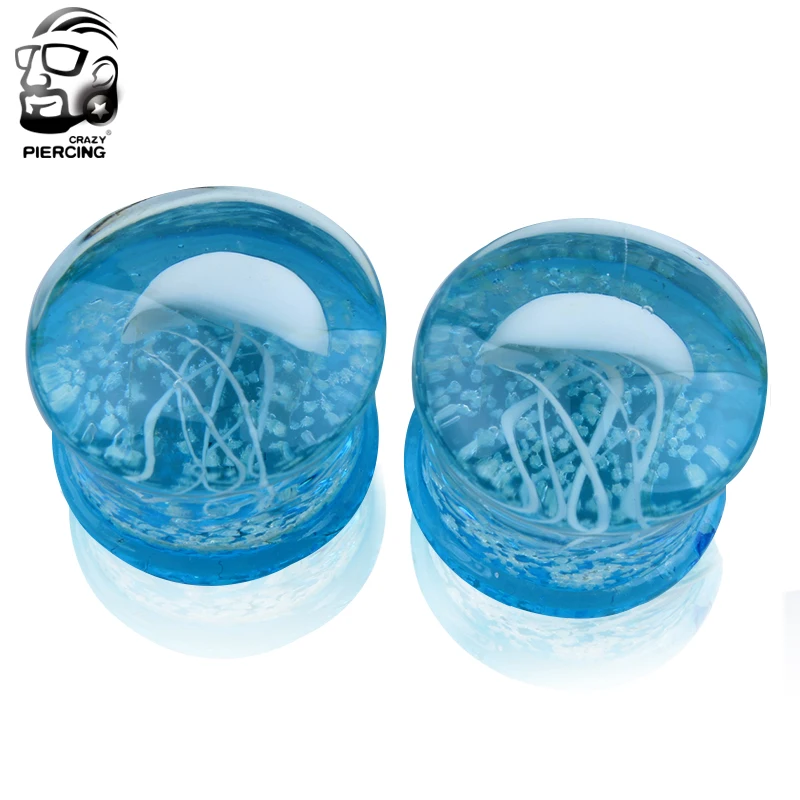 Glow In The Dark Glass White Jellyfish Ear Guage Plug Body Tunnel Piercing Jewelry Ear Expander Stretcher
