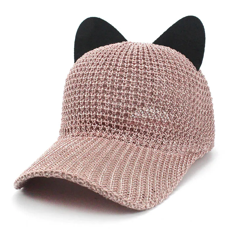 Summer Cute Cat Ear Breathable Sunscreen Mesh Baseball Caps Womens Adjustable Snapback Gorras Planas Hip Hop Bone Casquette Hats