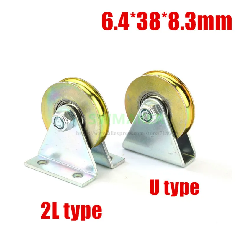 1pcs 6.4*38*8.3mm with triangular bracket/L bracket, U-grooved wheel, bearing wire rope pulley/crane/guide wheel, with base