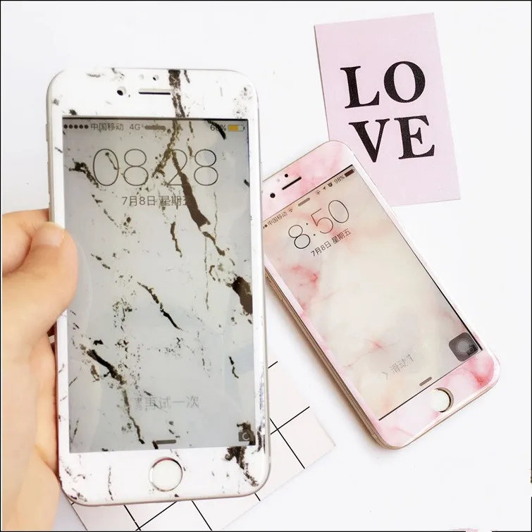 

Marble Glossy Carbon Fiber Front Screen 9H Tempered Glass For iPhone12 11 Xsmax 78PLUS XR 6S SE2 Protector Body Protection