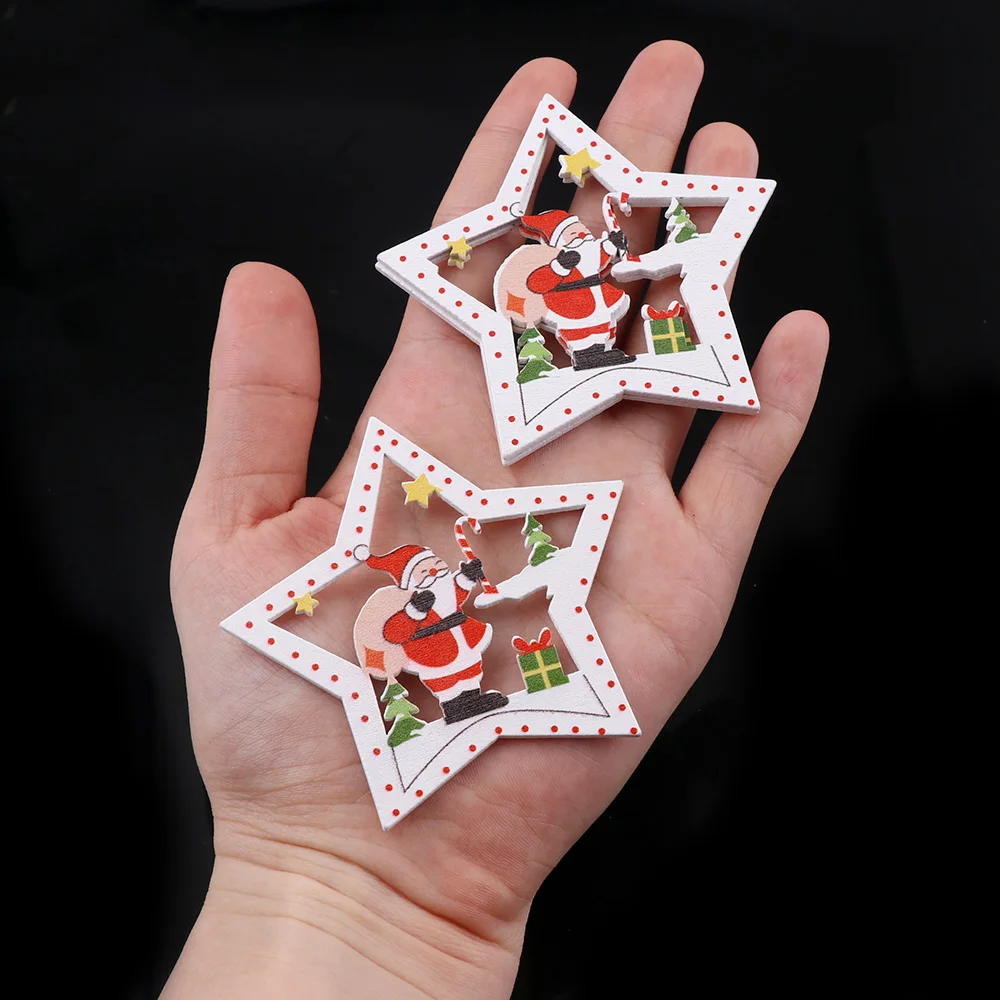 

10Pcs Wooden DIY Christmas Tree Hanging Ornaments Pendant Bells santa claus New Year Decor Christmas Decorations For Home