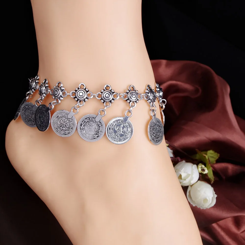 Bls-miracle Bohemia Summer Hot Fashion Foot Jewelry Metal Tassel Vintage Charm Coin Anklets Gift For Woman Beach Anklet A-12
