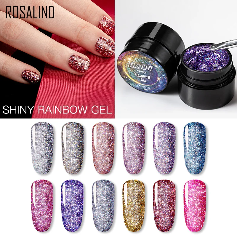 ROSALIND smalto per unghie Gel lucido arcobaleno 5ML Set per Manicure smalto semipermanente Gel ibrido smalto Top Coat Nail Art