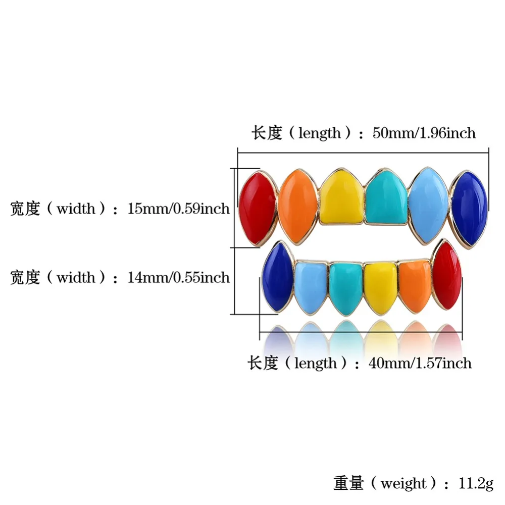 TOPGRILLZ Hip Hop Gold Tekashi69  Rainbow Teeth Grillz Top&Bottom Colorful Grills Dental Halloween Vampire Teeth image 6