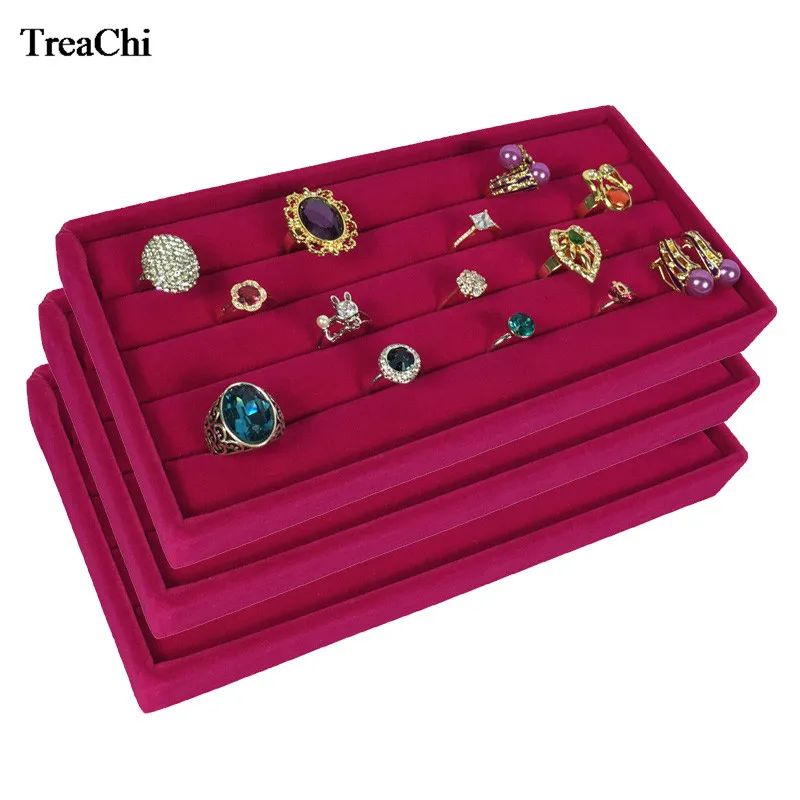 

Wholesale 3Pcs/Lot Stackable Velvet Jewelry Tray Portable Ring Earring Insert Cufflinks Organizer Holder Storage Showcase Tray