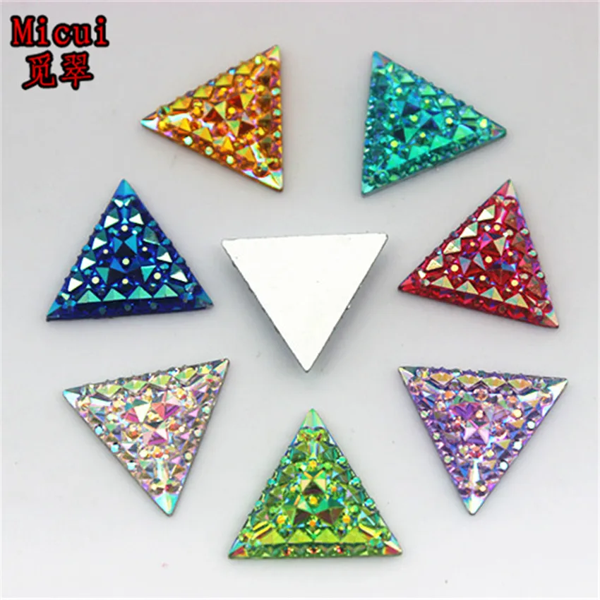 Micui 100pcs 16mm AB Color Tri-angle flatback Resin Rhinestones applique Crystal Stone Beads crafts clothing Accessories SM666