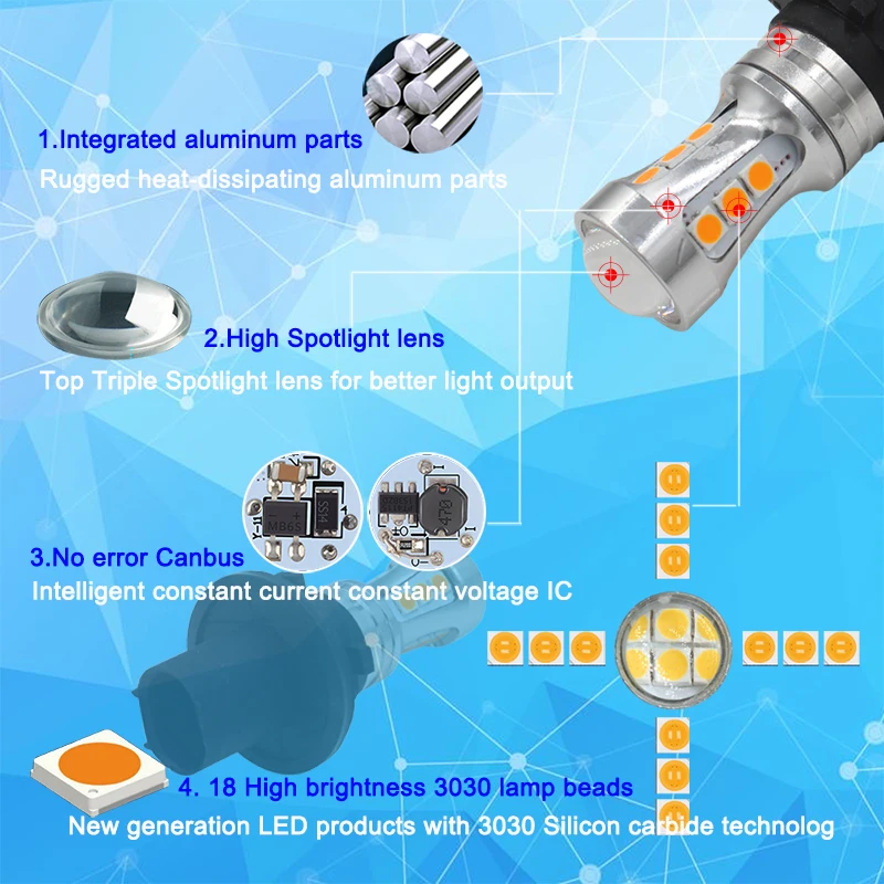 Amber Bebas Kesalahan PH24WY SPH24 Lampu LED Lampu Sein Depan untuk Audi Cadillac GMC Lincoln Saab untuk Lampu Sein Depan