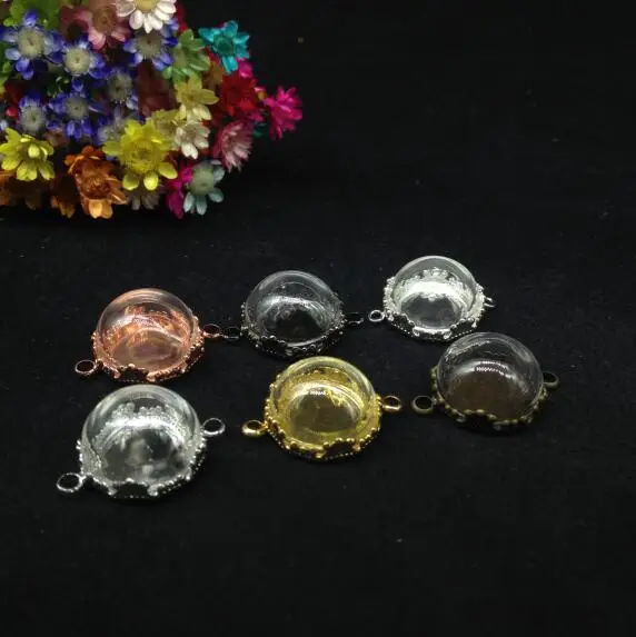 50pcs 15mm hemisphere  half round bottle glass dome cover flower tray glass vial pendant glass globe bubble necklace accessory