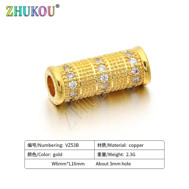 6*16mm Brass Cubic Zirconia Crystal Spacer Beads DIY Jewelry Bracelet Necklace Making, Model: VZ53