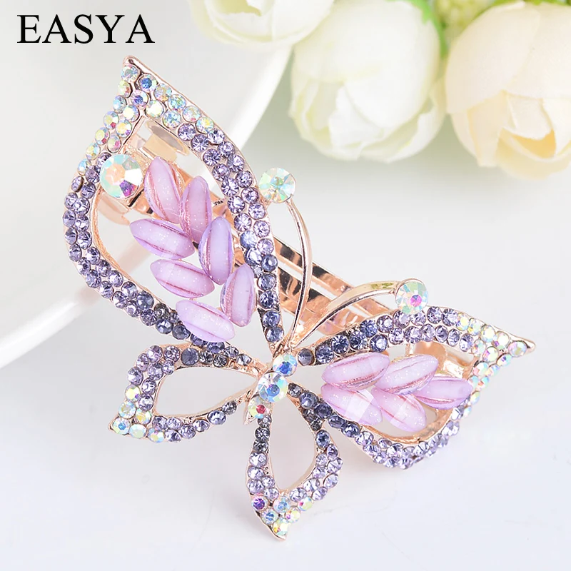 EASYA New Fashion Rhinestone Crystal Butterfly Hairpin Barrettes Hollow Out Animal Hair Clip Ornament For Women Girls