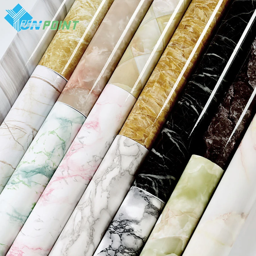 

60CM Self-Adhesive Marble PVC Wall Stickers Kitchen Oil Waterproof Renovation Film Cabinet Stove Window Sill Tabletop Wallpaper