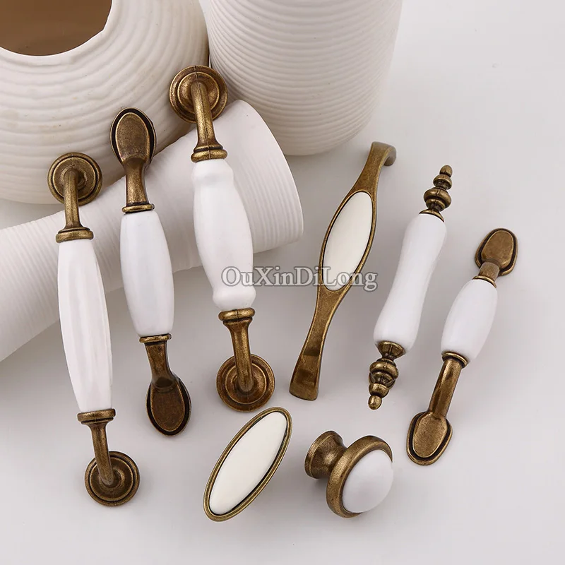 

Classic Ceramic 10PCS European Vintage Kitchen Door Furniture Handles Cupboard Drawer Wardrobe Cabinet Pulls Handles and Knobs