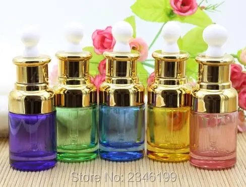 

30ML High Quality Glass Cosmetic Empty Essential Oil Bottle Bright Gold Circle White Plastic Head Glass Dropper 10pcs