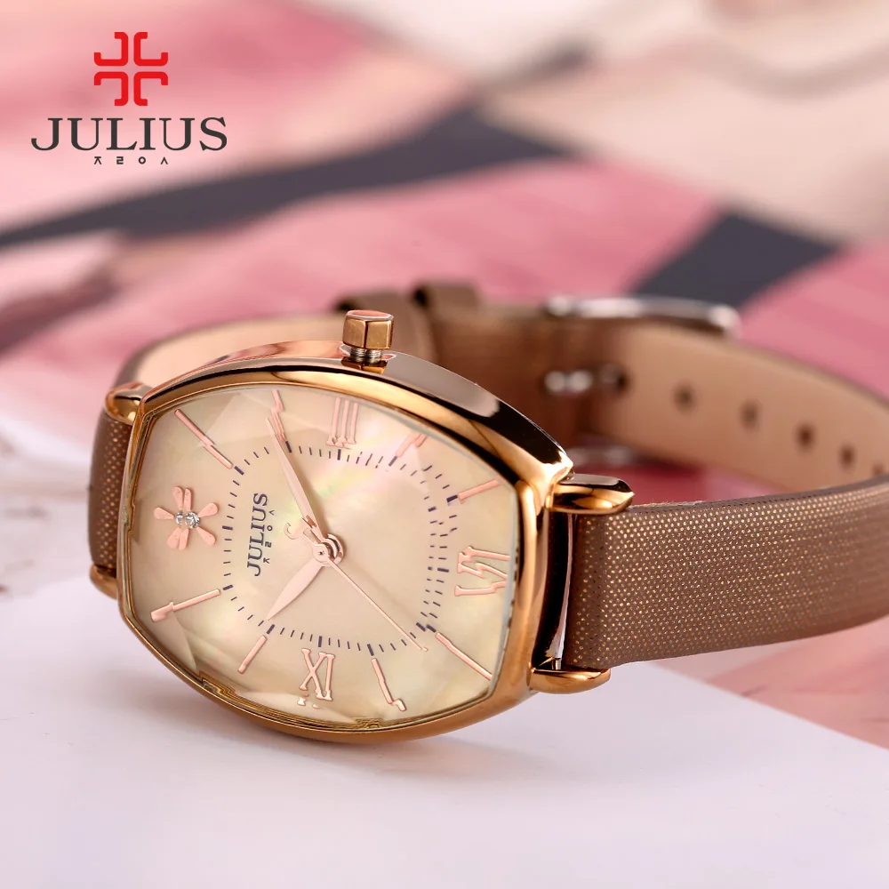 Julius Watches Women Fashion Watch 2017 Spring Brand Luxury Crystal Sparkling Glasses Fashion Leather Strap Quartz Clock JA-920