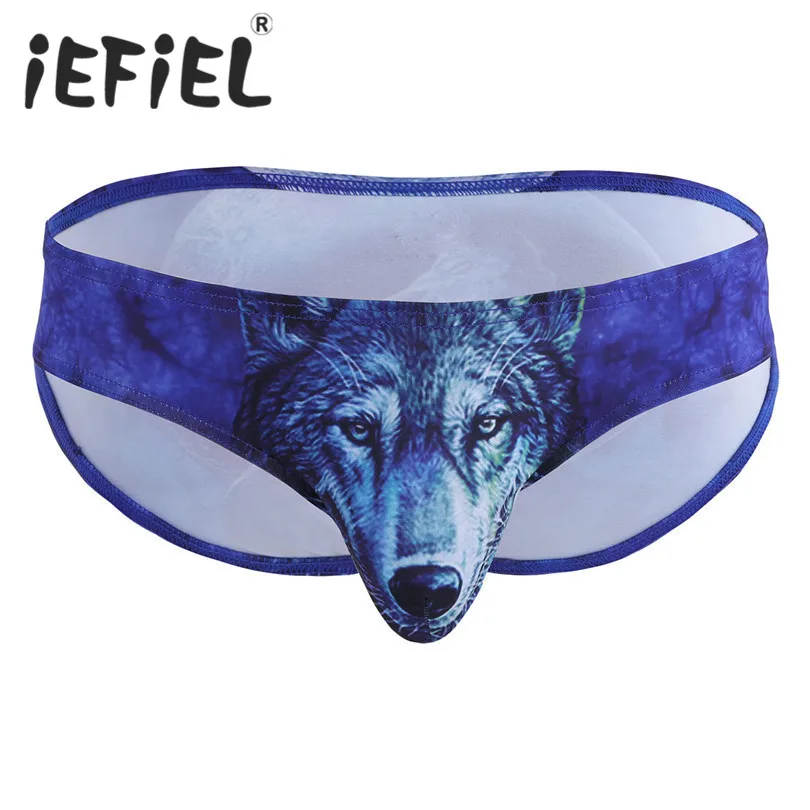 Newest Sexy Mens Lingerie 3D Wolf Leopard Animal Printing Thong & G string Bulge Pouch Fitness Gay Male Bikini Briefs Underwear