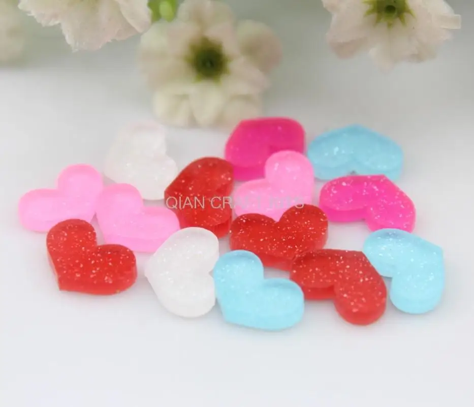 400pcs lovely flat acrylic Mini Heart cabochons charms acrylic confetti Cute shiny glitter heart Flatback Gem 12mm