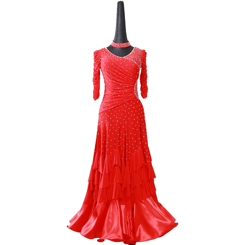 Dame Anpassen Ballroom Dance Kleid Mädchen Walzer Tango Tanzen Kleider Weibliche Flamenco Ballroom Dance Compitition Kostüme D0396