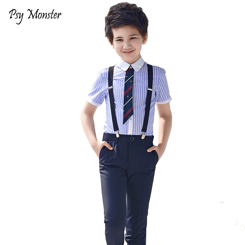 2018 kids girls clothes set boys Formal clothing 100% cotton striped shirts navy pants outfits campus ceremony chorus costume