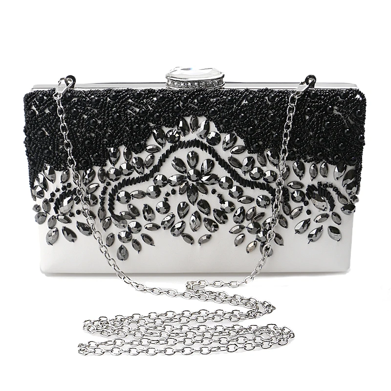 SEKUSA PU Fashion women diamonds luxurious evening bags clutch messenger shoulder chain handbags  purse beaded wedding bag