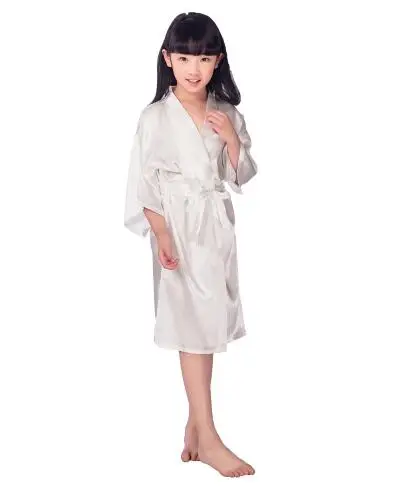 New solid girls stain silk robes flower girl kimono robes wedding brief bathrobes pajamas kids robe+belt nightdress hot sale