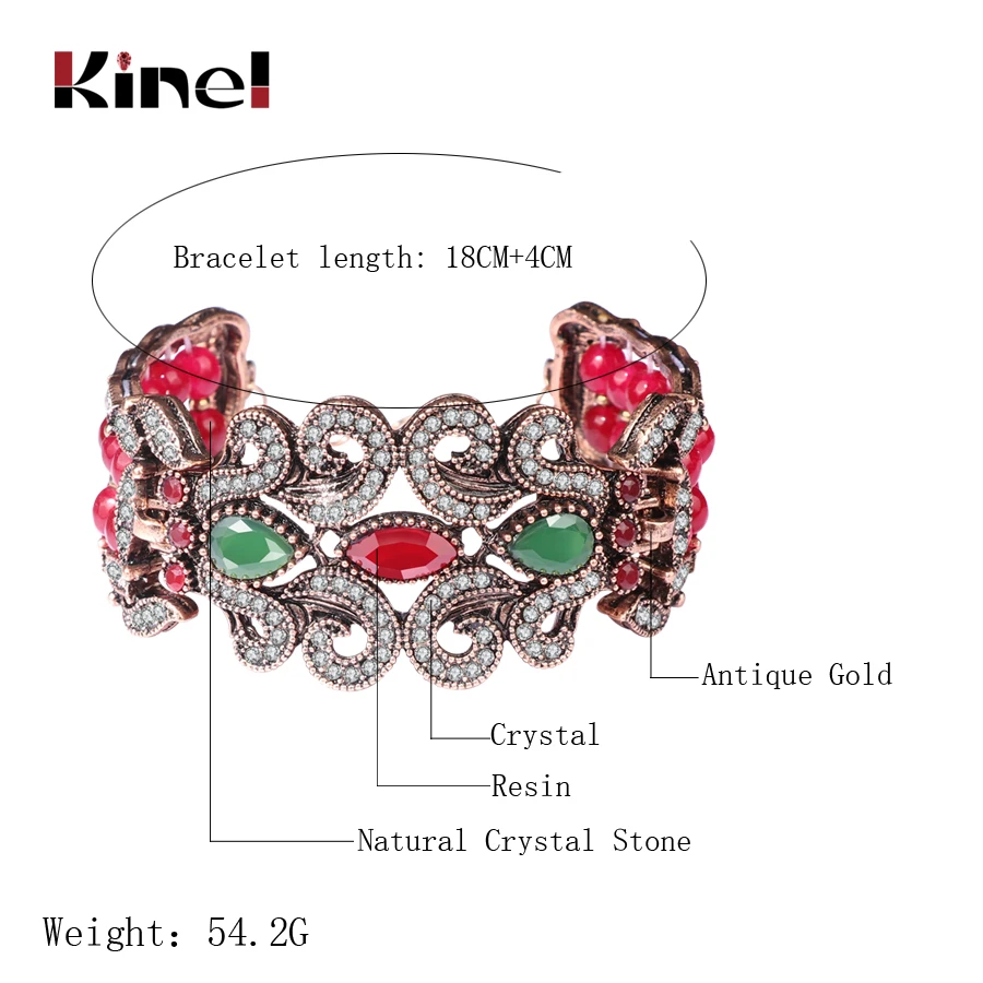 Kinel Hot Fashion Antique Gold Big Bracelet Natural Stone Crystal Beads Bangle For Women Punk Rock Vintage Jewelry Gift 2017 New