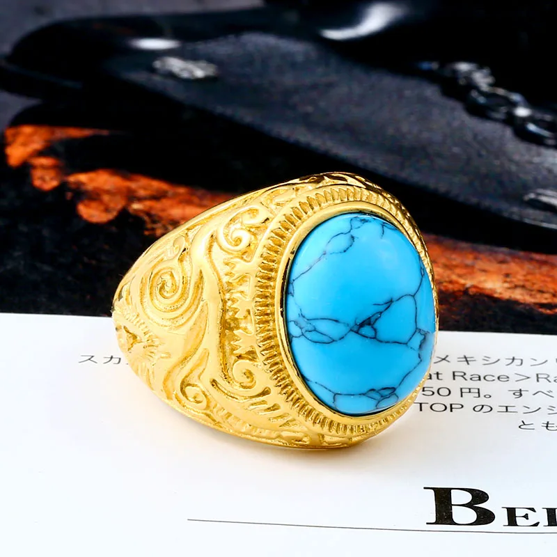 BEIER New Natural Oval Opal Green Stone Ring Stainless Steel Vintage Nobel Palace Product  For Woman Man Europe Jewelry BR8-186