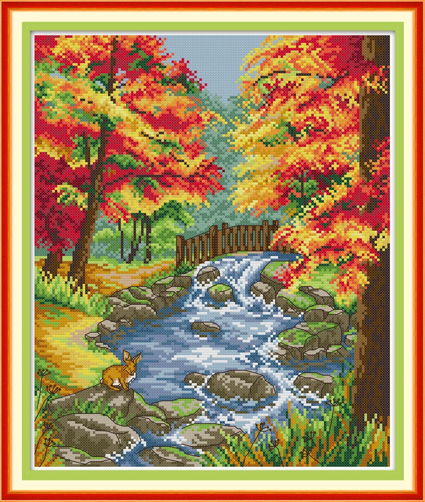 The autumn of the creek cross stitch kit aida 14ct 11ct count print canvas cross stitches  needlework embroidery DIY handmade