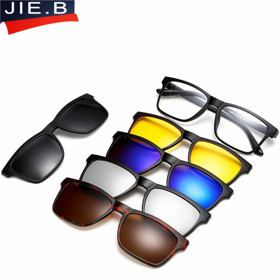 

JIE.B 5 Lens Male Eyeglasses Frame Full Frame Glasses Frame Belt Magnet Clip Sunglasses Myopia Glasses Polarized Sunglasses Nvgs