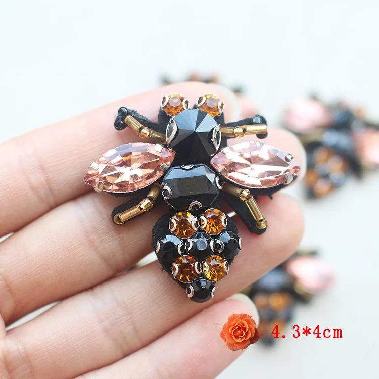 4 pcs/lot Bees sequins Rhinestones bead brooch patches applique sew on beading qpplique clothes shoes bags decoration patch DIY