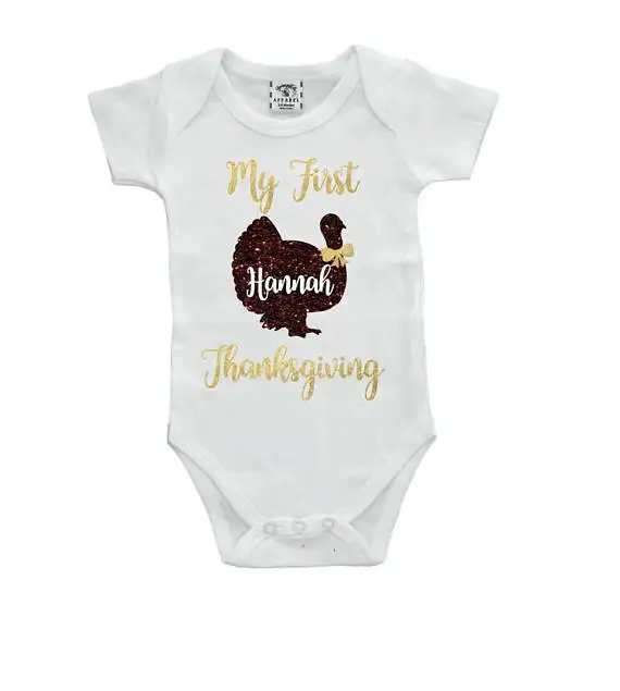 personalized name turkey Thanksgiving birthday baby shower bodysuit onepiece romper Outfit New Year party favors Photo Prop