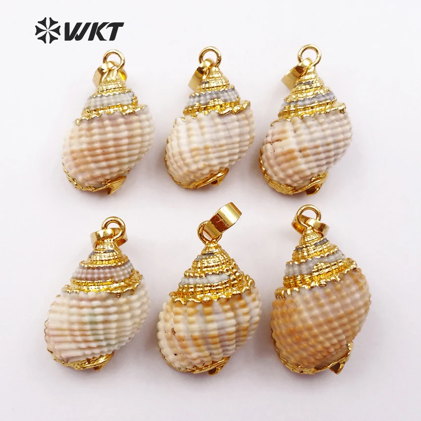 WT-JP034 Fresh Design Shells Necklaces Pendants Little Metal Plated And Natural Trumpet Shell for Women Jewelry Making