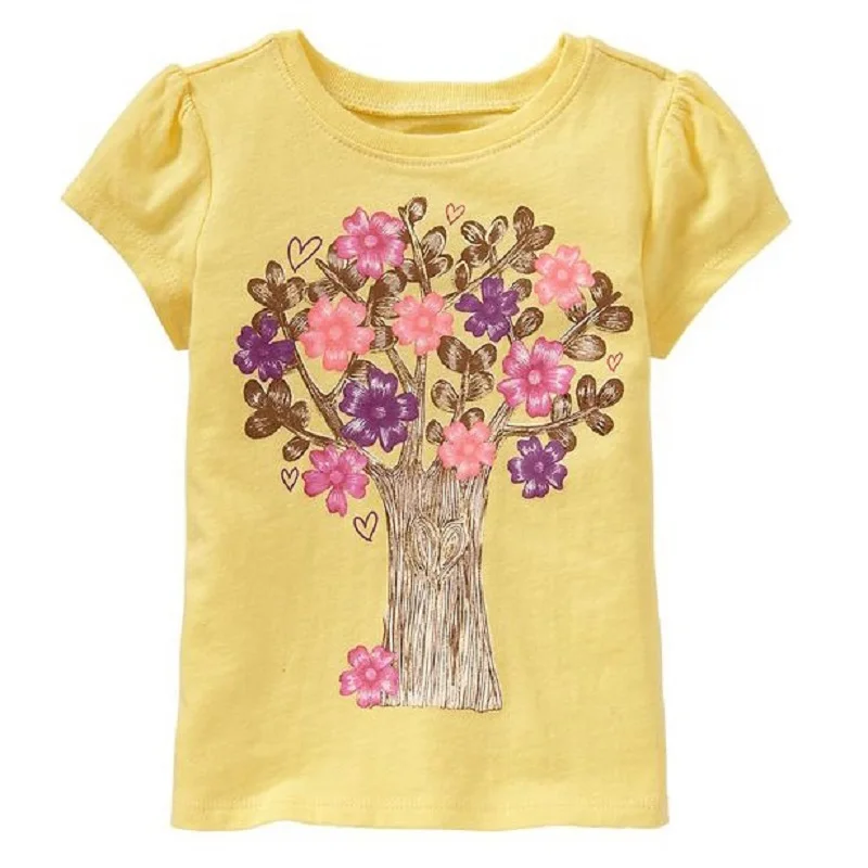 100% Cotton Girls t-shirts short sleeve summer Children Clothes t-shirts Girl Dress Baby Outerwear Yellow Tree girl tees top