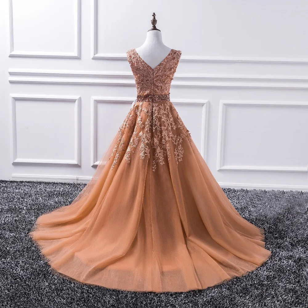 Vestidos de Fiesta largos de encaje con cuello en V para mujer, vestido de princesa con apliques de cuentas de tul, vestido de baile Vintage, Vestidos de noche, 2022