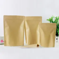 50pcs Brown Gift Bag Paper Kraft Bag Aluminum Foil For Wedding/Candy/Tea Kraft Bags Crafts Stand Up Ziplock Packing Bags Pouches