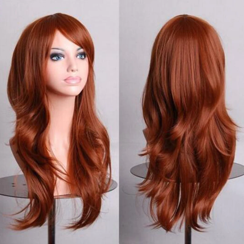 Soowee Rambut Panjang Bergelombang Abu-abu Berambut Pirang Teguran Palsu Hairpieces Rambut Sintetis Wanita Coklat Cosplay Wig untuk WANITA HITAM Peruk