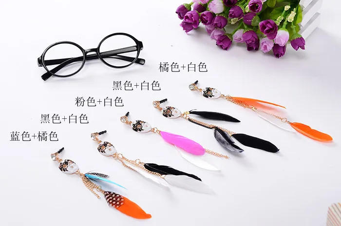 Fashion Retro Baroque Mask Facebook Feather Pendant Chain Anti-dust 3.5mm Universal Mobile Phone Earphone Dust Plug