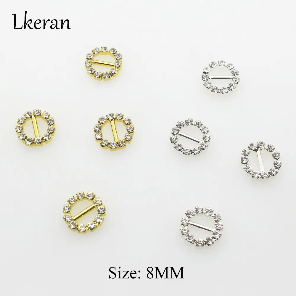 New 12mm (Inner Bar 8mm) 10Pcs/Lot Round Crystal Rhinestone Buckle Invitation Ribbon Slider For Wedding Silver Accessories