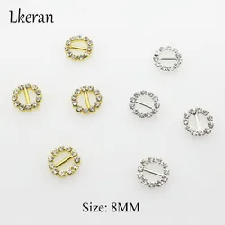 New 12mm (Inner Bar 8mm) 10Pcs/Lot Round Crystal Rhinestone Buckle Invitation Ribbon Slider For Wedding Silver Accessories