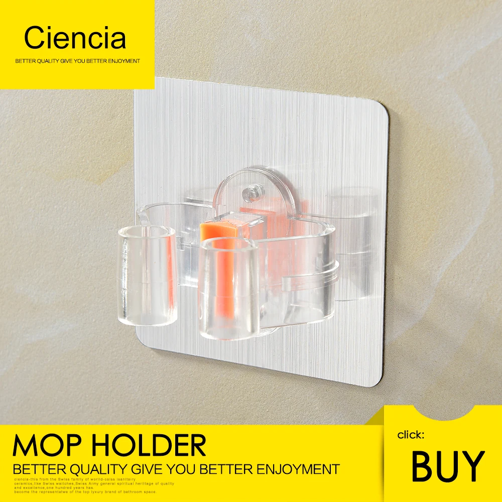 

Ciencia PVC Storage Traceless Adhesiva Mop Holder Multifunctional Reusable Wall Storage Rag Broom Mop Holder