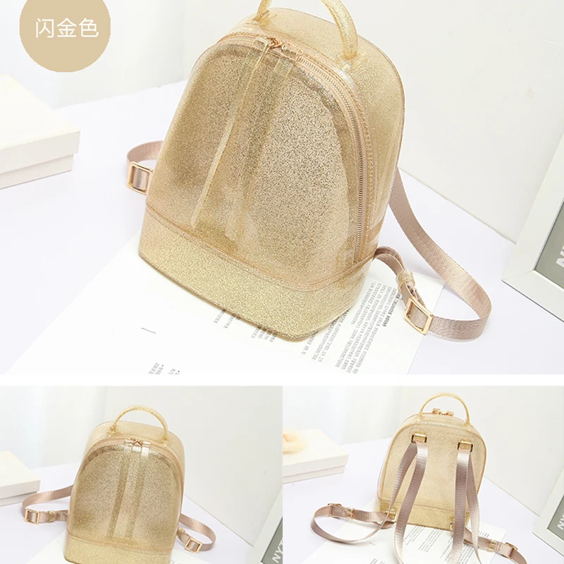 New Glitter Women Jelly Backpacks Candy Color PVC Jelly Bag Mini Girls Waterproof Silicone Shoulder School Bling Bags