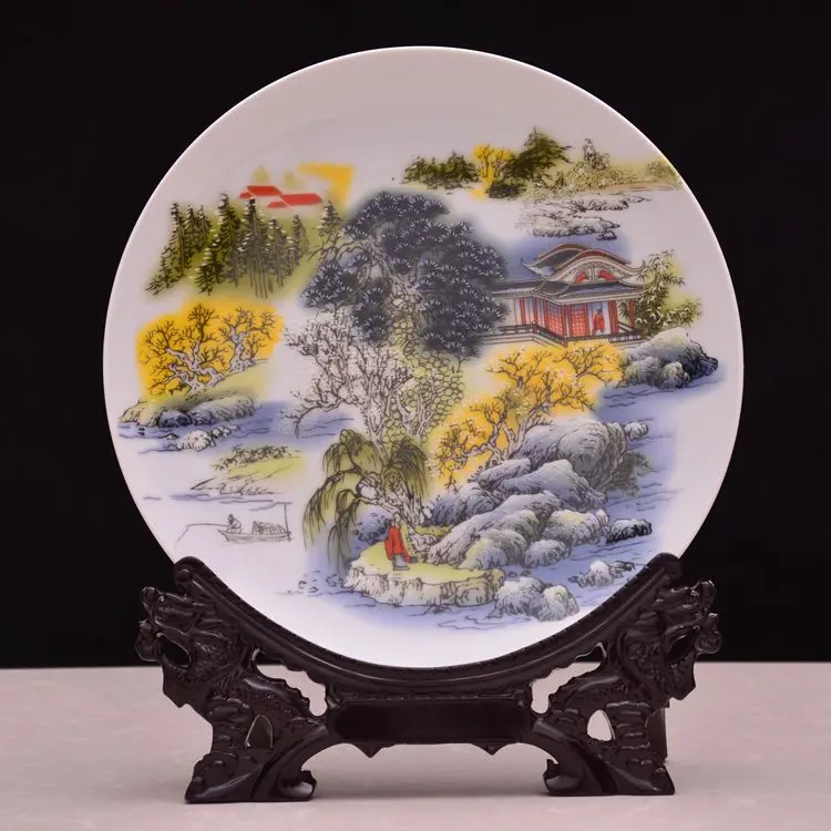 

Jingdezhen ceramics hanging plate peony flowers rich decorative landscape painting creative Home Furnishing hunker disc handicra